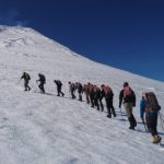 A group of tourists climbing the Villarrica Volcano